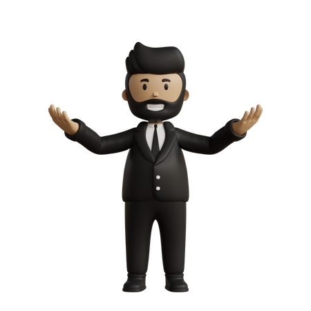 Geschäftsmann mit weit geöffneten Armen  3D Icon