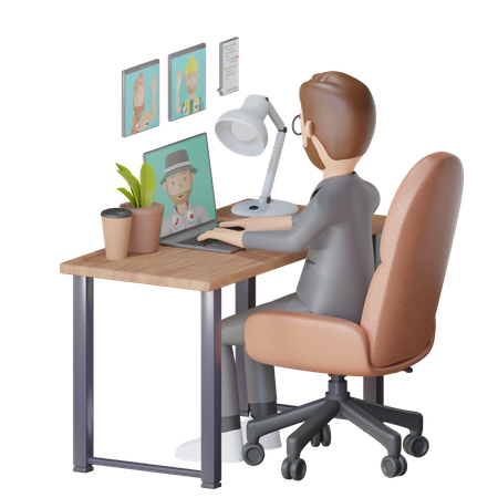 Geschäftsmann nimmt an Online-Meeting teil  3D Illustration