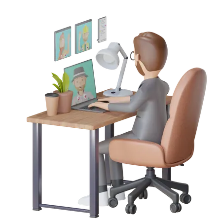 Geschäftsmann nimmt an Online-Meeting teil  3D Illustration