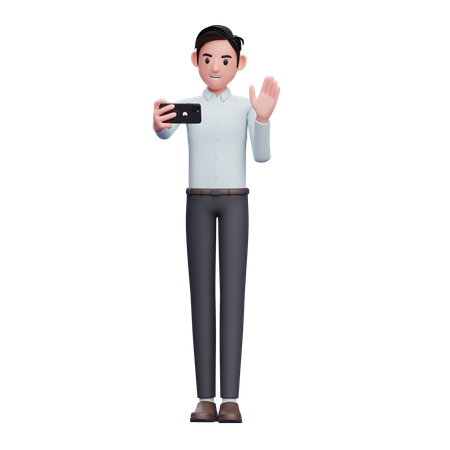 Geschäftsmann nimmt an Videoanruf teil  3D Illustration