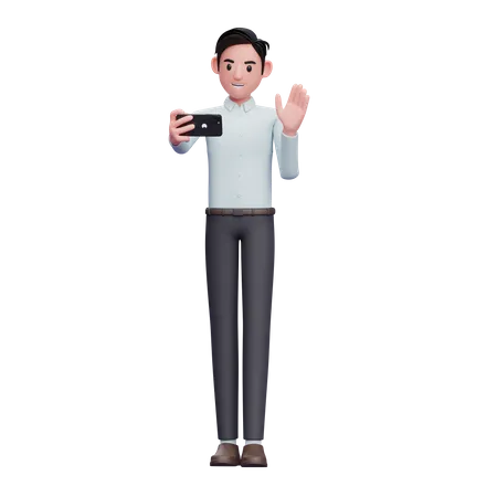 Geschäftsmann nimmt an Videoanruf teil  3D Illustration