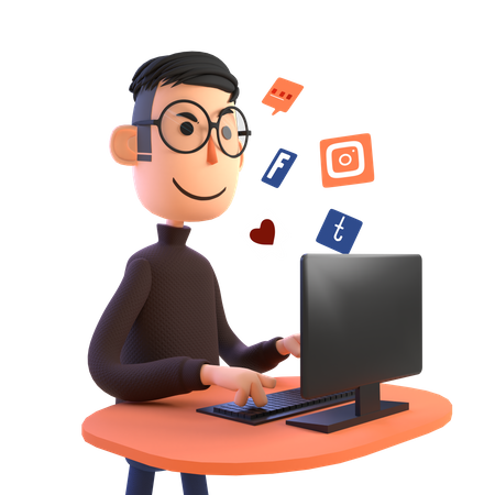 Geschäftsmann nutzt Social-Media-Plattform  3D Icon