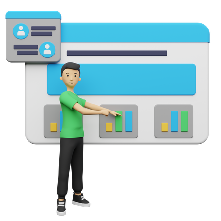 Geschäftsmann präsentiert Daten im Business Dashboard  3D Illustration