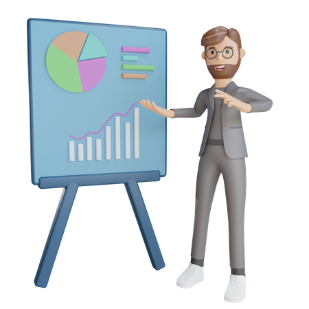 Geschäftsmann präsentiert Datenanalyse  3D Illustration