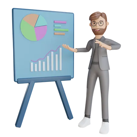 Geschäftsmann präsentiert Datenanalyse  3D Illustration