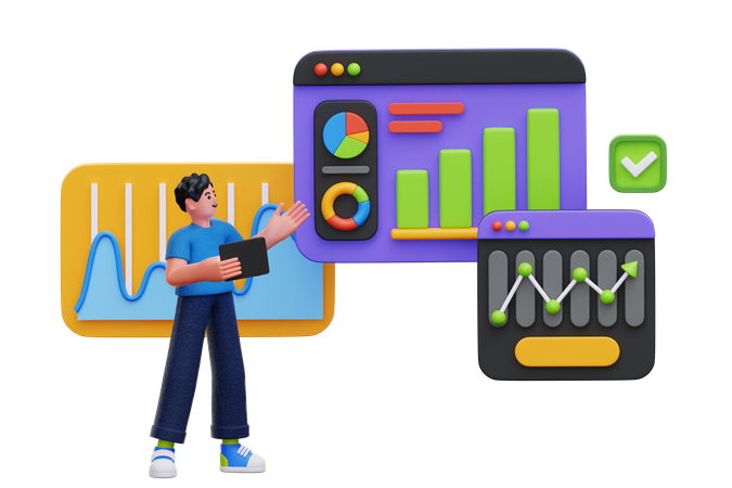 Geschäftsmann präsentiert Datenanalyse  3D Illustration