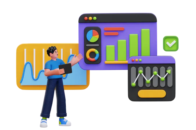 Geschäftsmann präsentiert Datenanalyse  3D Illustration