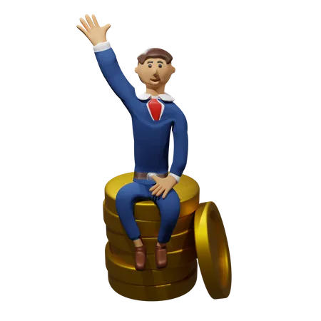 Geschäftsmann sitzt auf einer Münze  3D Illustration