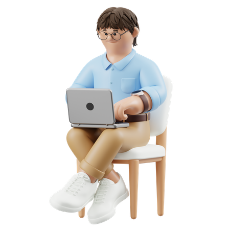 Geschäftsmann sitzt mit konzentriertem Ausdruck  3D Illustration