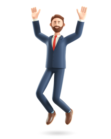 Geschäftsmann springt und feiert Erfolg  3D Illustration
