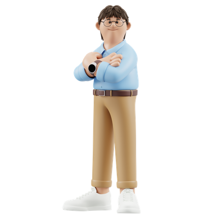 Geschäftsmann steht selbstbewusst mit verschränkten Armen  3D Illustration