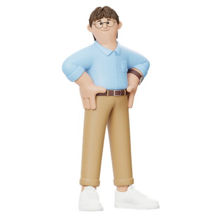 Geschäftsmann steht und legt die Hände auf die Taille  3D Illustration