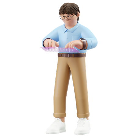 Geschäftsmann tippt virtuelle Tastatur  3D Illustration