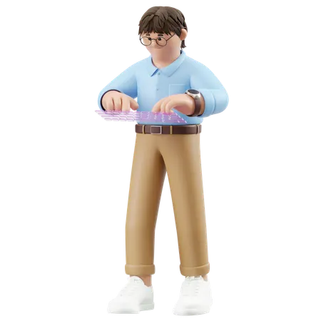 Geschäftsmann tippt virtuelle Tastatur  3D Illustration