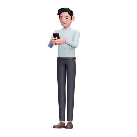 Geschäftsmann tippt Nachricht auf dem Smartphone  3D Illustration