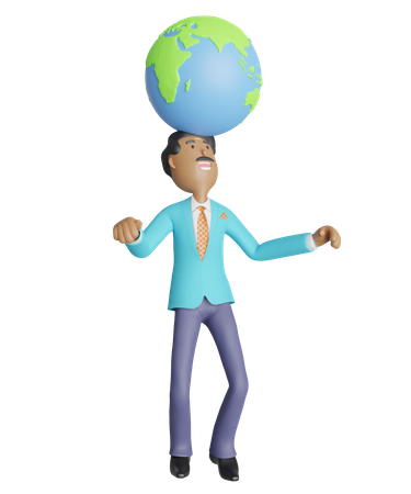 Geschäftsmann trägt einen großen Globus über dem Kopf - Konzept des globalen Geschäfts  3D Illustration