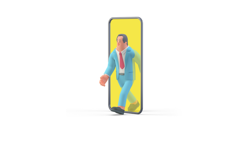 Geschäftsmann verlässt sein Smartphone  3D Illustration