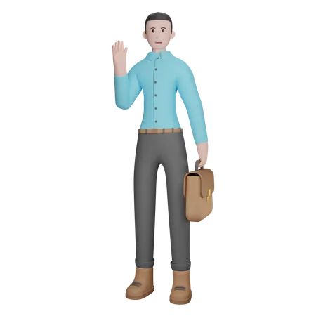 Geschäftsmann, der mit der Hand winkt  3D Illustration
