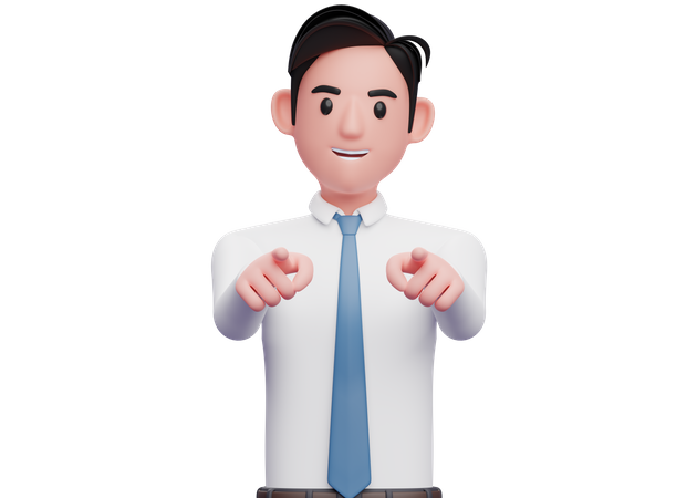Geschäftsmann zeigt mit beiden Zeigefingern auf die Kamera  3D Illustration