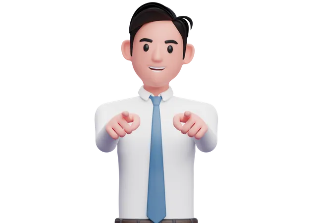 Geschäftsmann zeigt mit beiden Zeigefingern auf die Kamera  3D Illustration