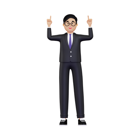 Geschäftsmann zeigt mit den Händen nach oben  3D Illustration