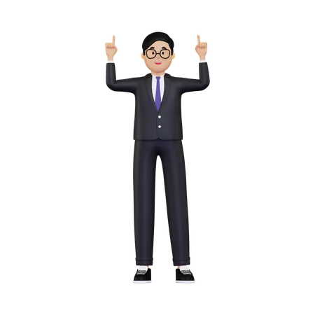 Geschäftsmann zeigt mit den Händen nach oben  3D Illustration