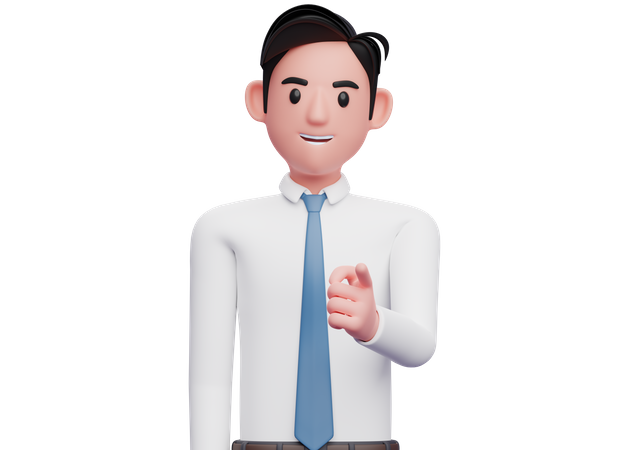 Geschäftsmann zeigt mit der linken Hand auf die Kamera  3D Illustration