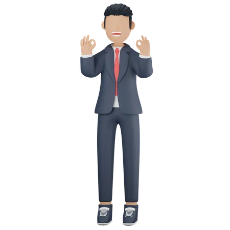 Geschäftsmann zeigt Okay-Zeichen  3D Illustration