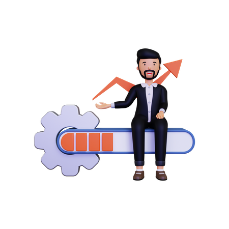 Geschäftsmann zeigt Prozessdiagramm  3D Illustration