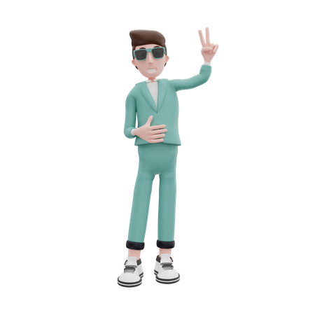 Geschäftsmann zeigt Victory-Zeichen  3D Icon