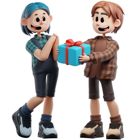 Bester Freund gibt Geschenk  3D Illustration