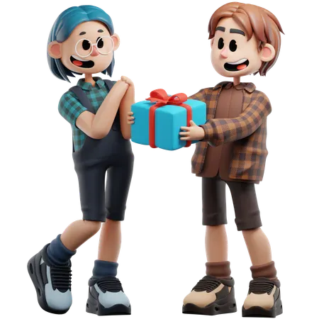 Bester Freund gibt Geschenk  3D Illustration