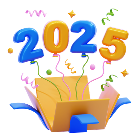 Geschenkbox mit 2025 Luftballons  3D Icon