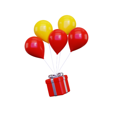 Geschenkbox mit fliegenden Luftballons  3D Illustration