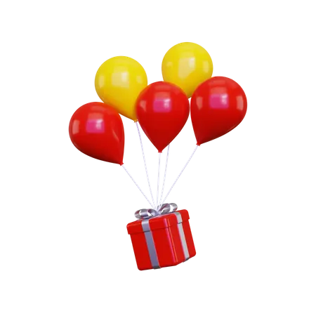 Geschenkbox mit fliegenden Luftballons  3D Illustration