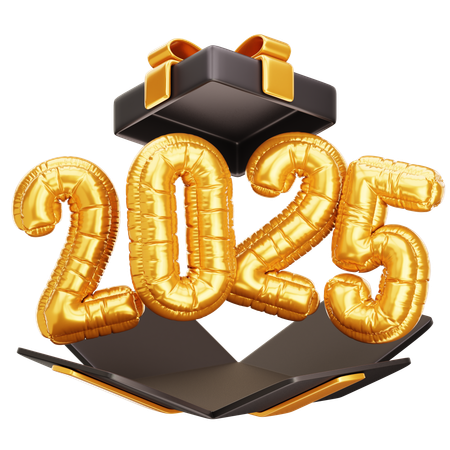 Geschenkbox mit goldenem Ballon 2025  3D Icon