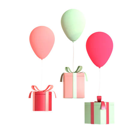 Geschenkbox Und Luftballons Auf Transparentem Hintergrund 3D Illustration