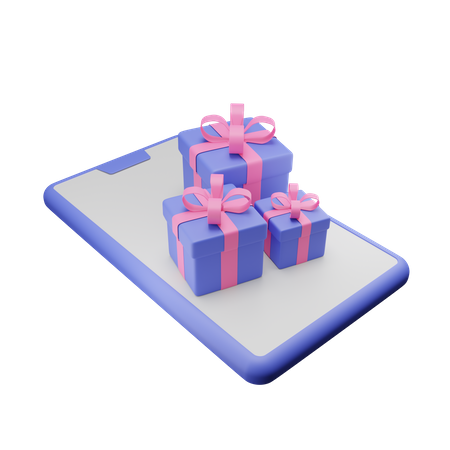 Geschenkboxen auf dem Handy  3D Illustration