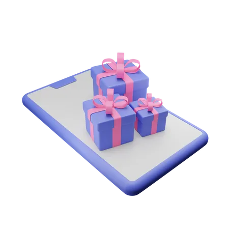 Geschenkboxen auf dem Handy  3D Illustration