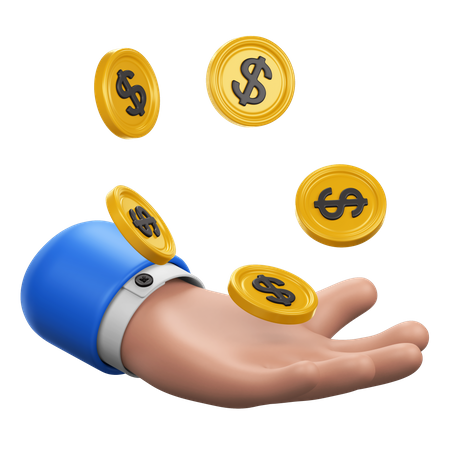 Geste de la main avec des pièces de monnaie en baisse  3D Icon