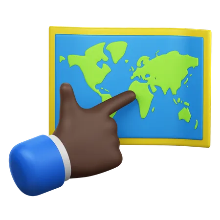 Geste de la main pointant sur la carte du monde  3D Icon