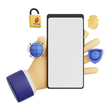 Geste de la main tenant un smartphone avec cybersécurité  3D Icon