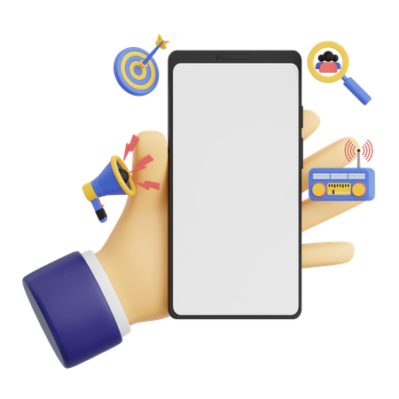 Geste De La Main Tenant Un Smartphone Avec Publicité Et Marketing  3D Icon