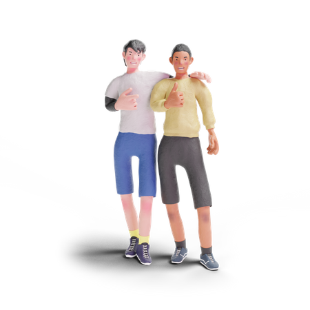 Dois adolescentes polegares para cima gesto  3D Illustration