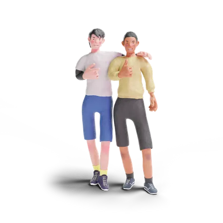 Dois adolescentes polegares para cima gesto  3D Illustration