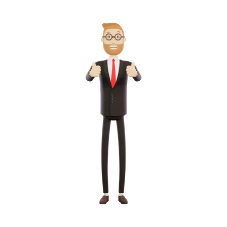 Empresário mostrando os polegares para cima gesto com a mão  3D Illustration