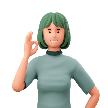Garota com gesto de dedo bem  3D Illustration