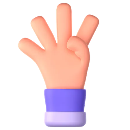 Gesto de la mano con cuatro dedos  3D Icon