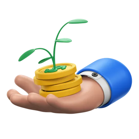 Gesto de mano con planta de dinero  3D Icon