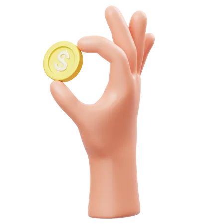 Sosteniendo el gesto de la mano de la moneda  3D Icon